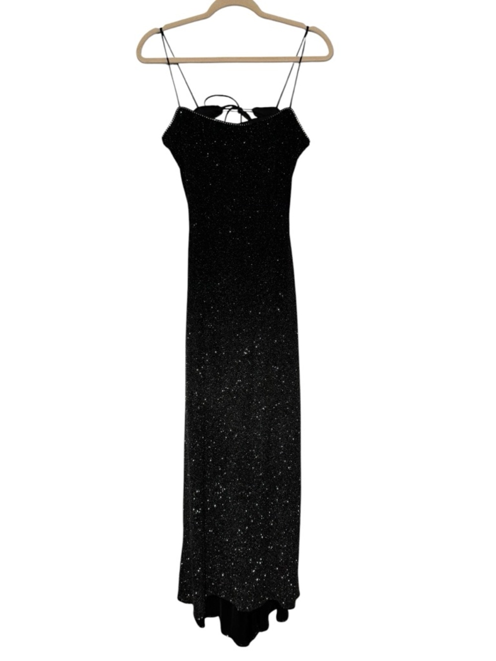 Dave & Johnny Vintage 90s Rhinestone Gown Dress Size M Black Open Back Formal